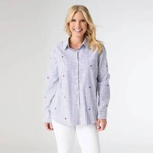 NEW COCO + CARMEN patriotic striped shirt with stars in blue/white